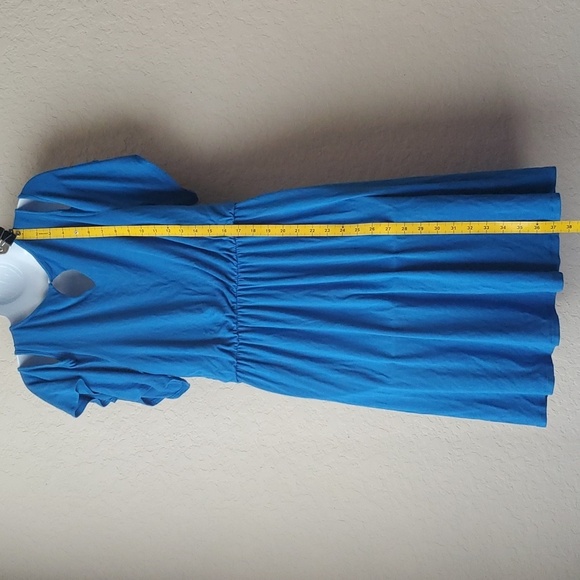 LOFT Womens Dress M Fit Flare Blue Cold Shoulder Rayon Knit Elastic Waist - Picture 5 of 7